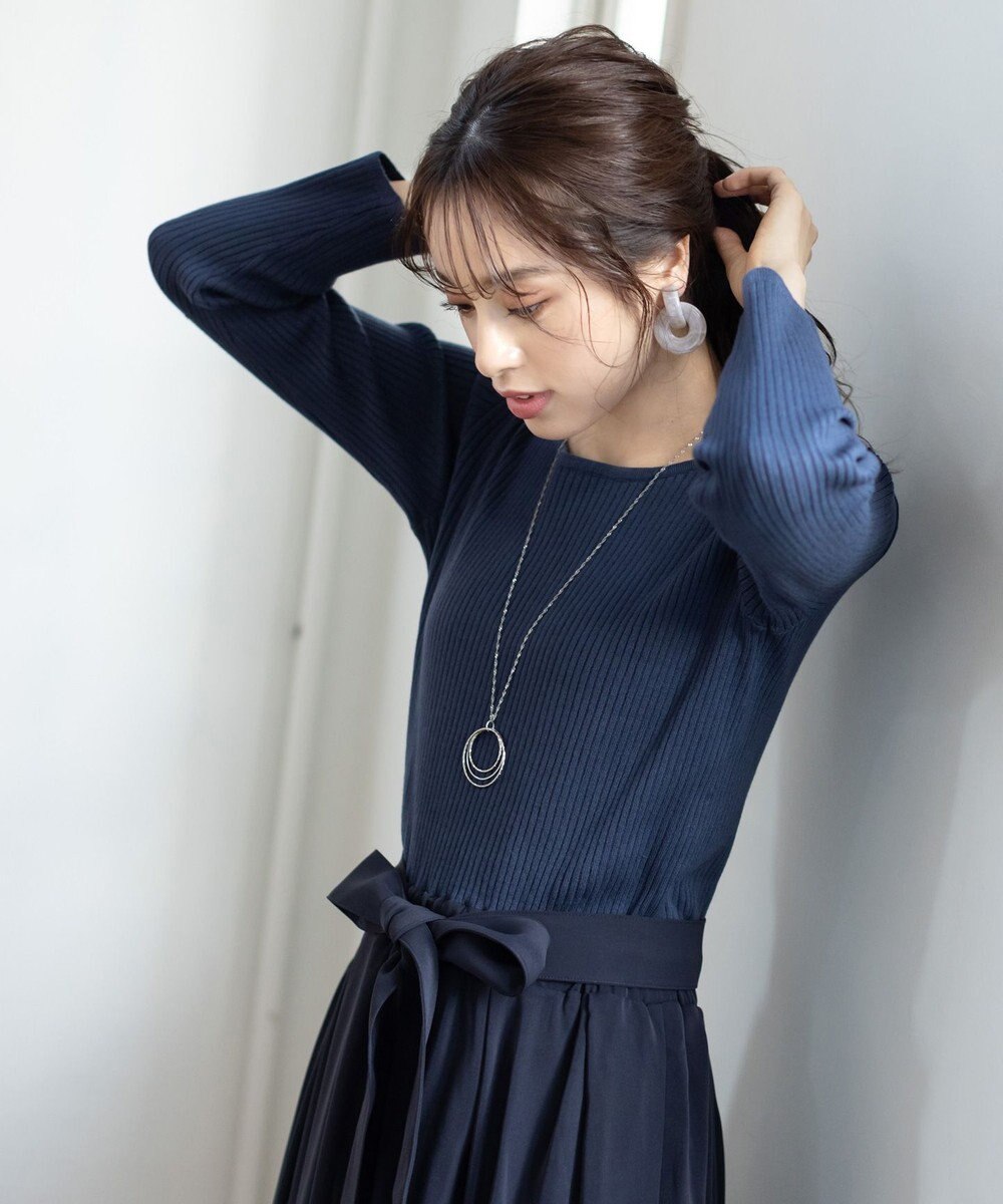 Tiaclasse L 【洗える】異素材を組み合わせたミモレ丈リブコンビワンピース 