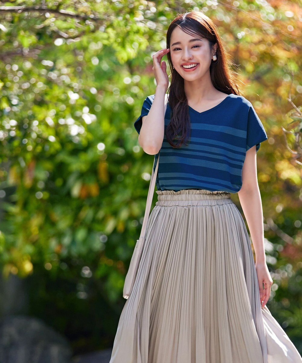 Tiaclasse L 【洗える】マルチボーダーフレンチスリーブニット 