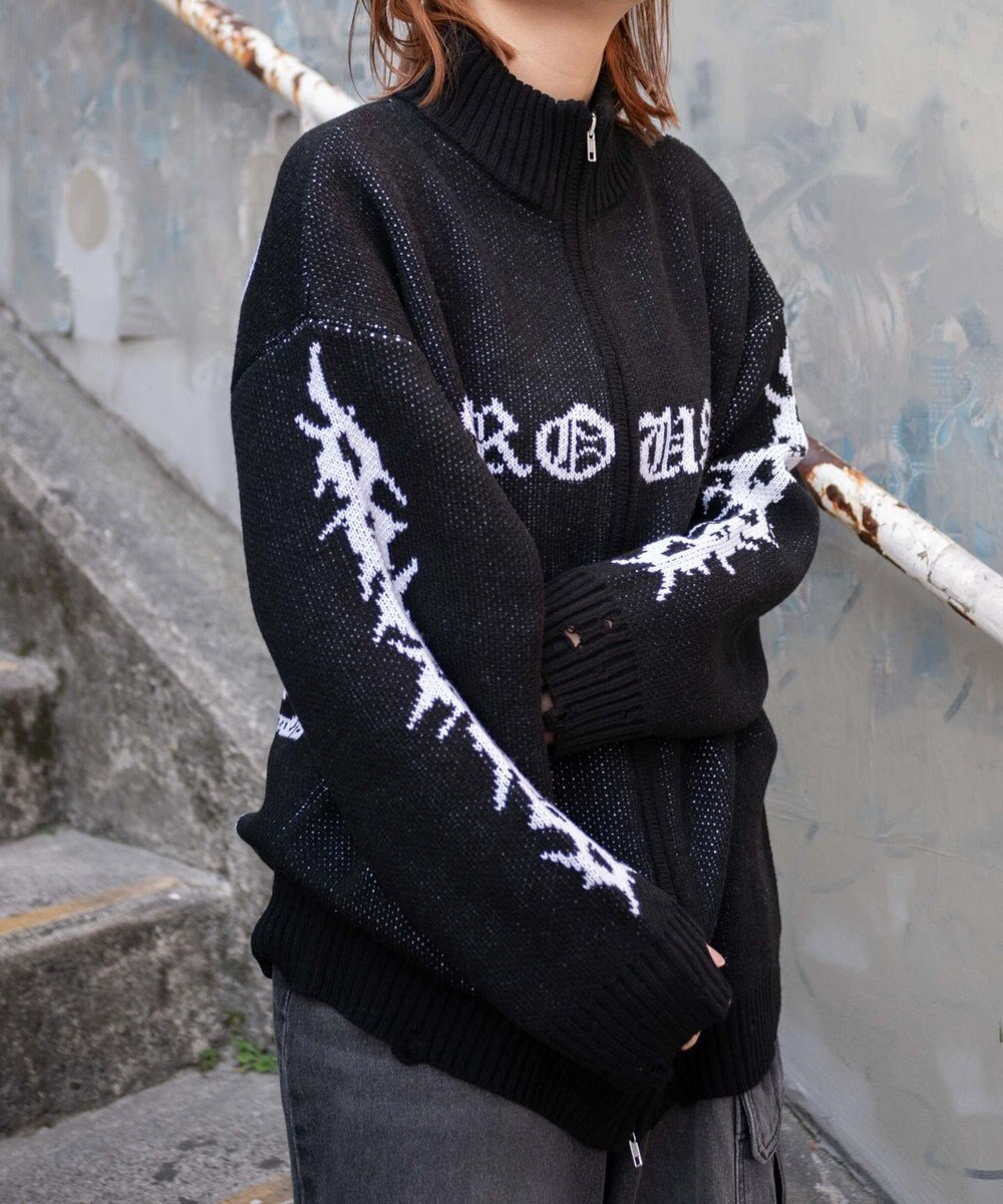 WEGO クロスダメージニットBIGブルゾン 