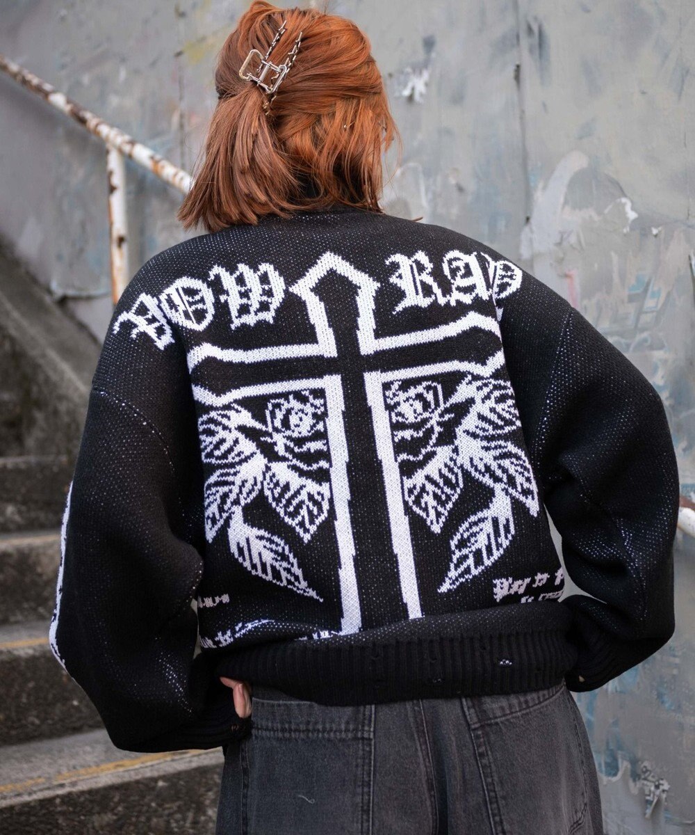 WEGO クロスダメージニットBIGブルゾン 