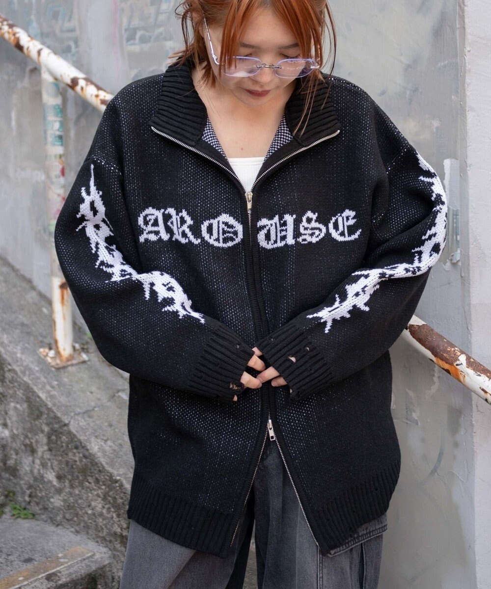 WEGO クロスダメージニットBIGブルゾン 