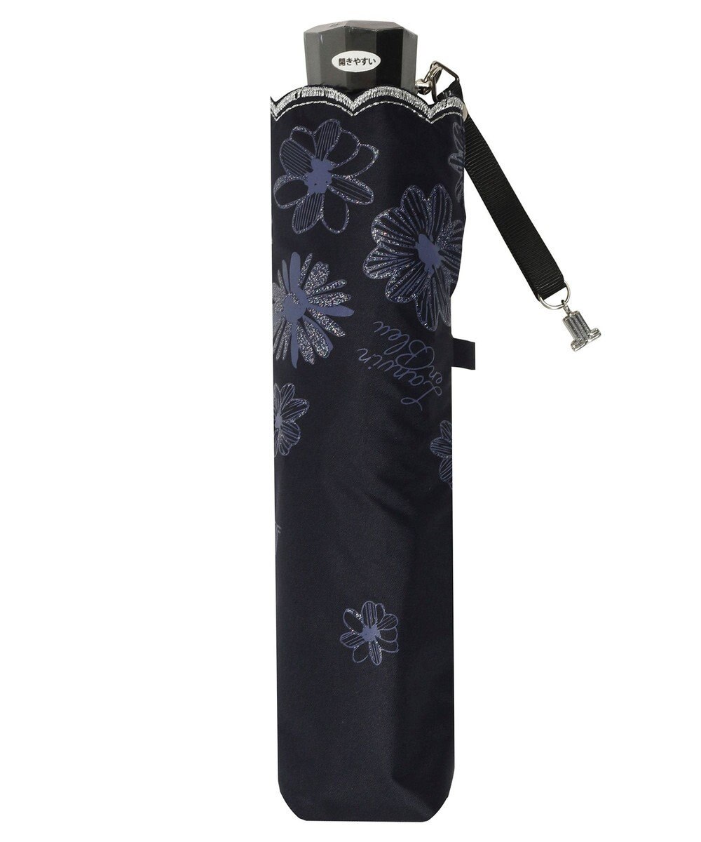 MOONBAT 【遮光率100％/遮熱/UV】LANVIN en Bleu (ランバン オン ブルー)晴雨兼用日傘 フラワーグリッター シルバースカラ刺繍 花柄 折りたたみ傘 簡単開閉 