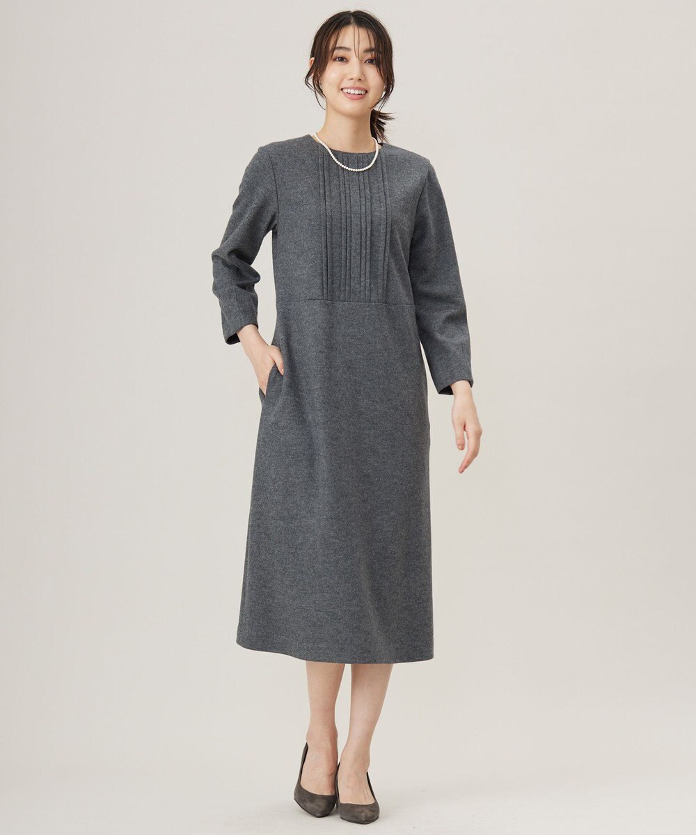 J.PRESS LADIES L 【セットアップ対応】ウールスムース タックディテール ワンピース 