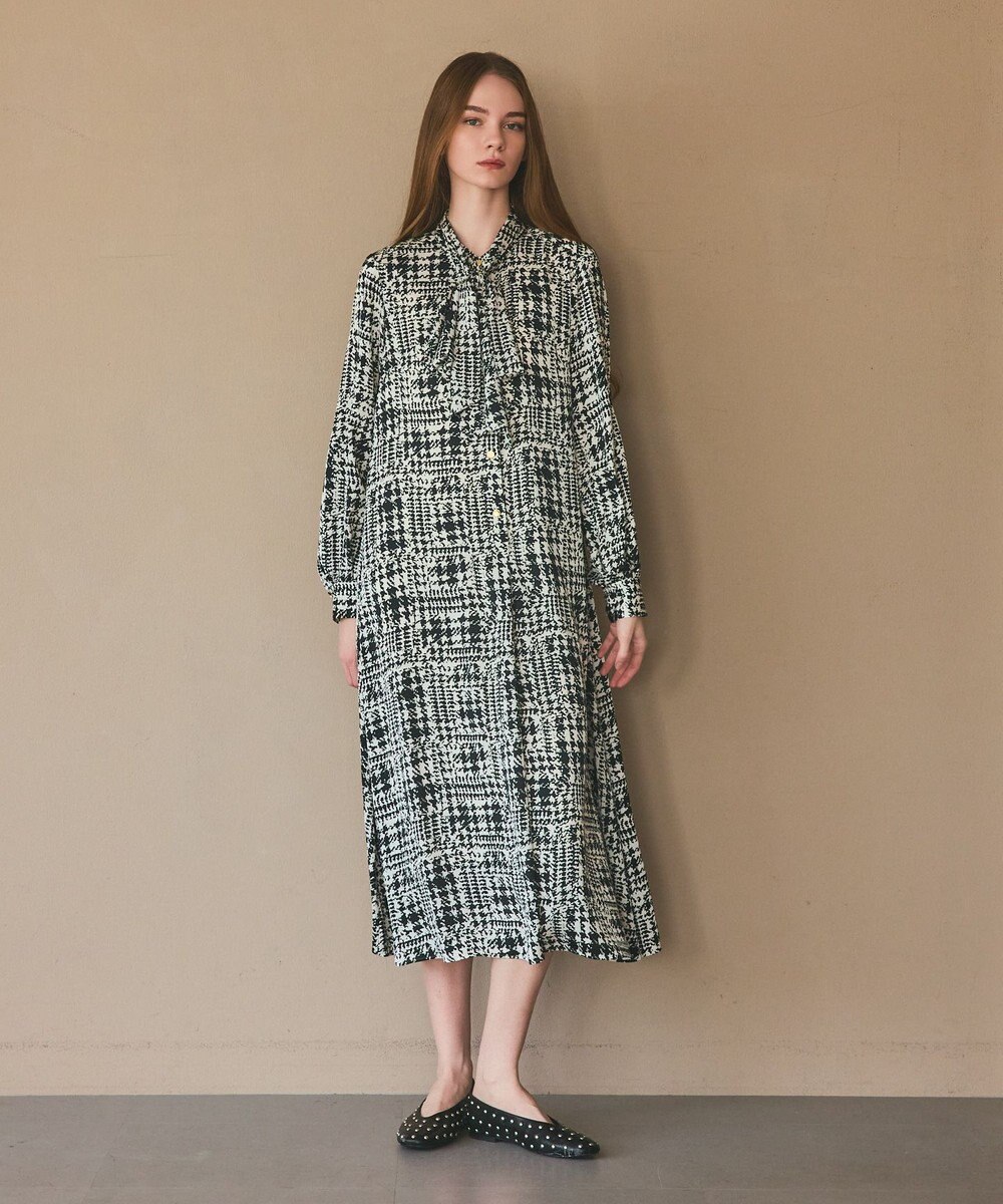 GRACE CONTINENTAL チェックプリントボウ付ワンピース 