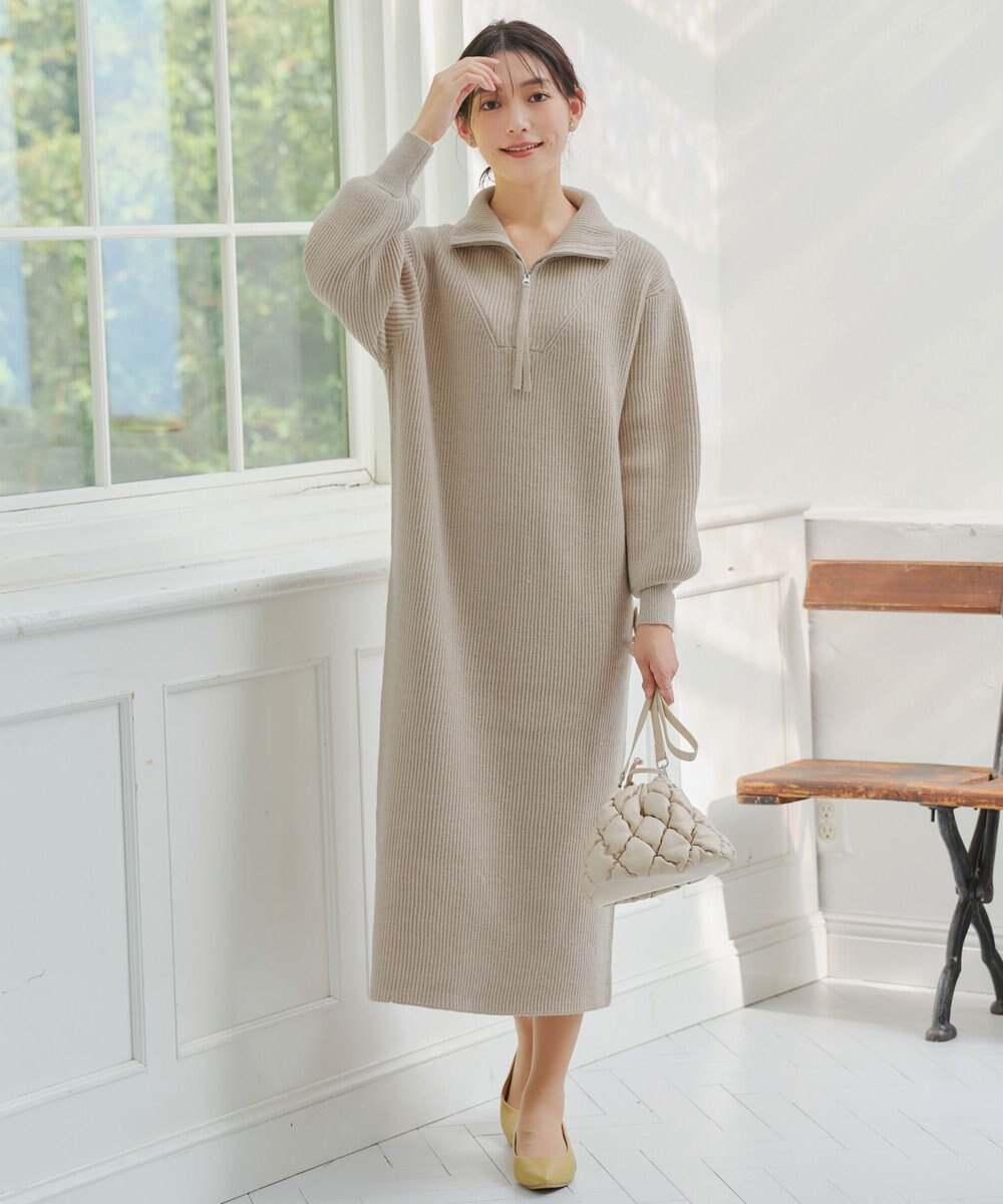 Tiaclasse 【洗える】ハーフジップリブニットワンピース 