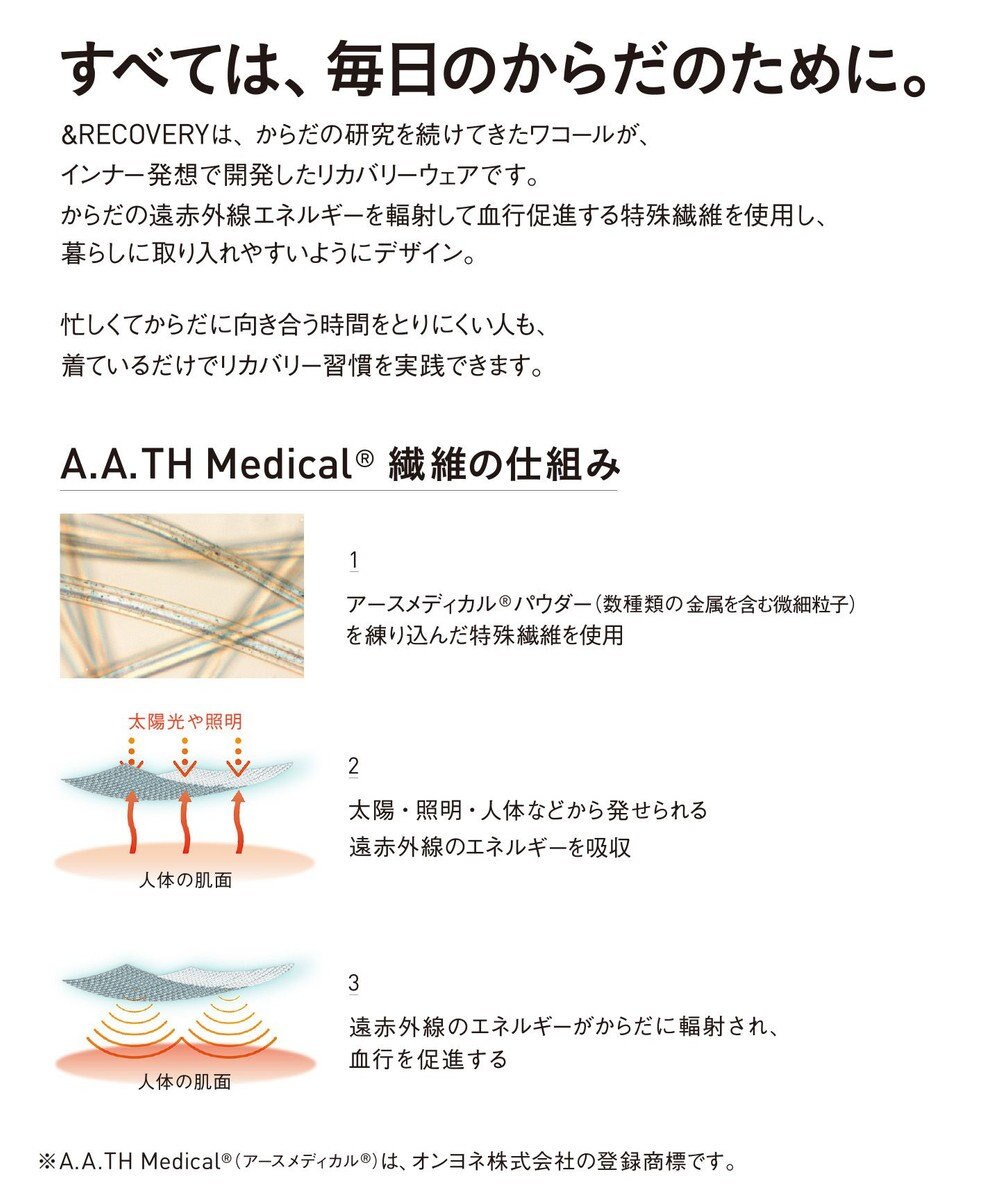 WACOAL 【一般医療機器】 リカバリーウェア 【＆RECOVERY】 ブラトップ カップ付きTシャツ 疲労回復 血行促進 筋肉のコリ改善 上向きのバストライン 3分袖 半袖 レディース CKC710 /ワコール 