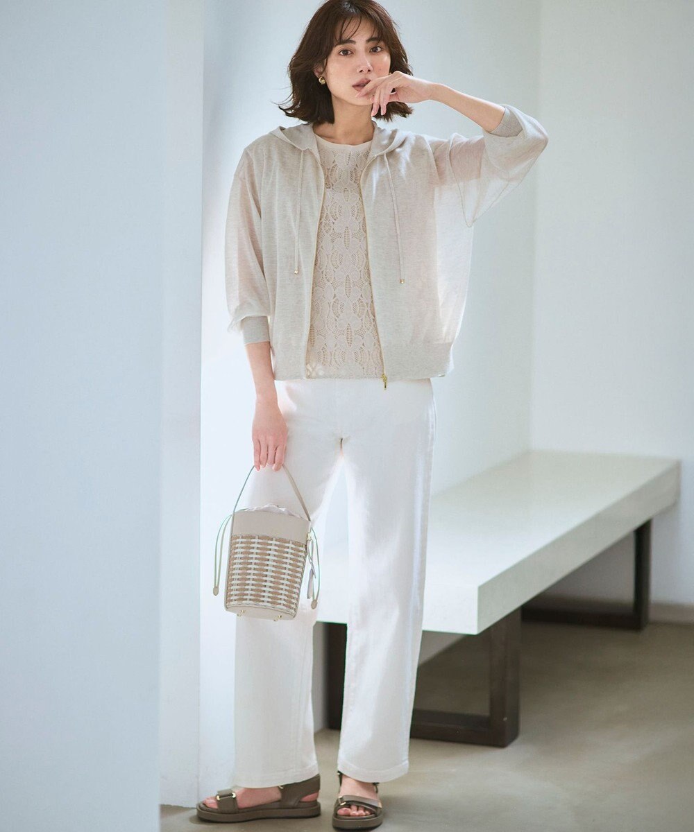 23区 シャイニーシアーニット ジップアップ パーカー 