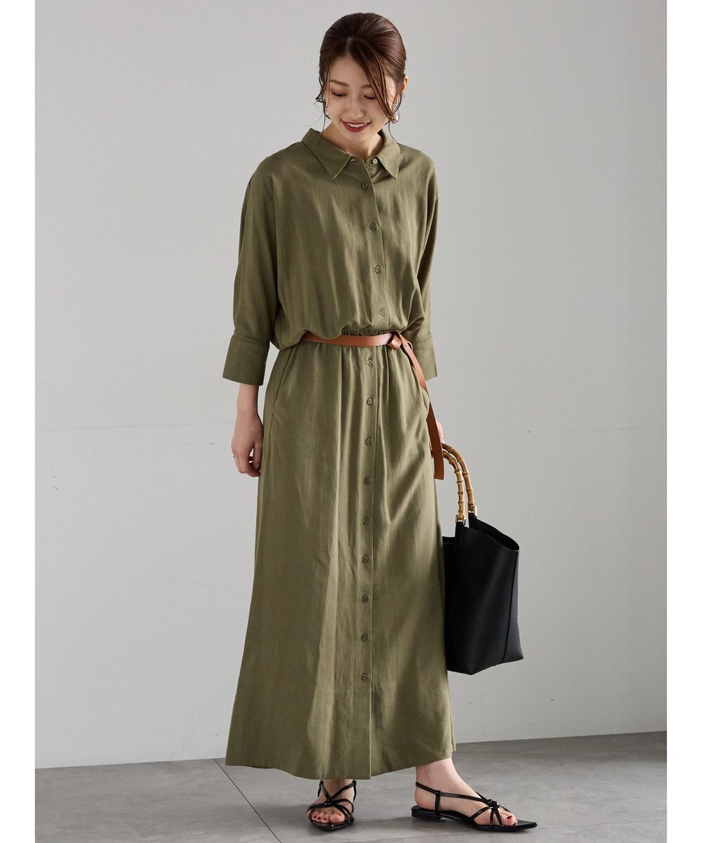 Te chichi ベルト付きレーヨンリネンシャツワンピース 