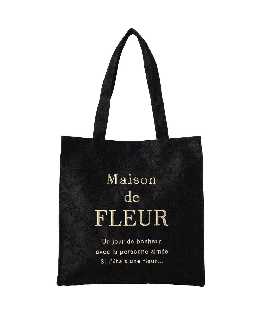 Maison de FLEUR リボンレースブランドロゴ刺繍スクエアトート 