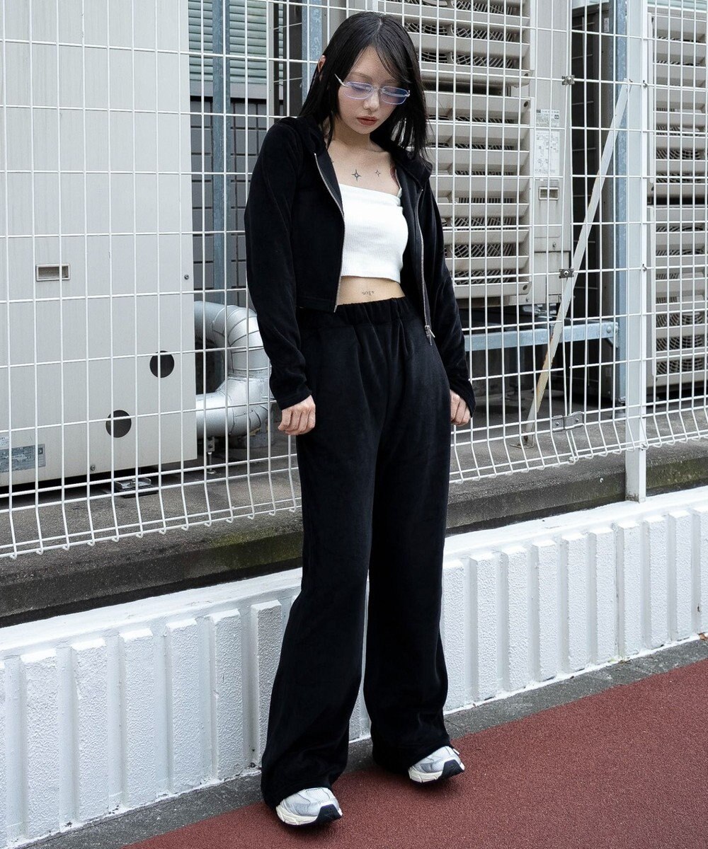 WEGO ベロアショートZIPパーカー 