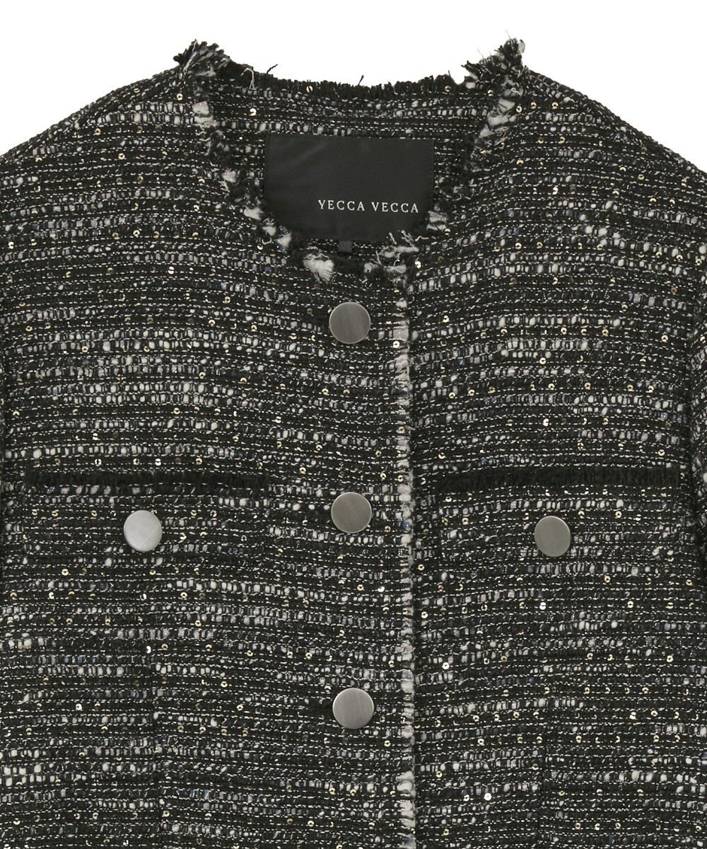 YECCA VECCA ノーカラーツイードジャケット 