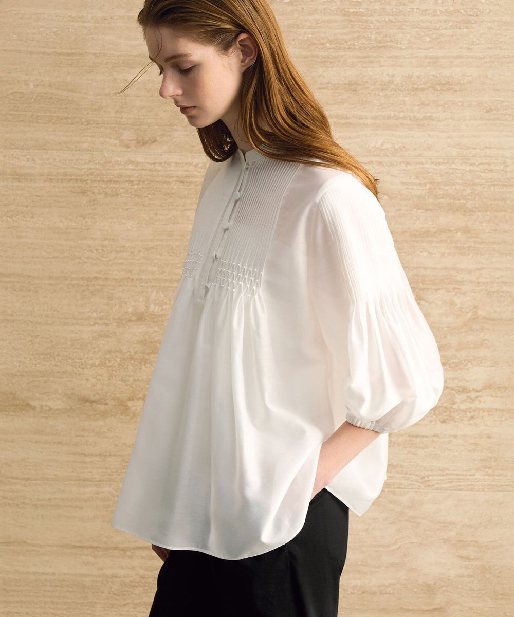 23区 L 【R(アール)】スモッキングタックオーガンザ ピンタック ブラウス 
