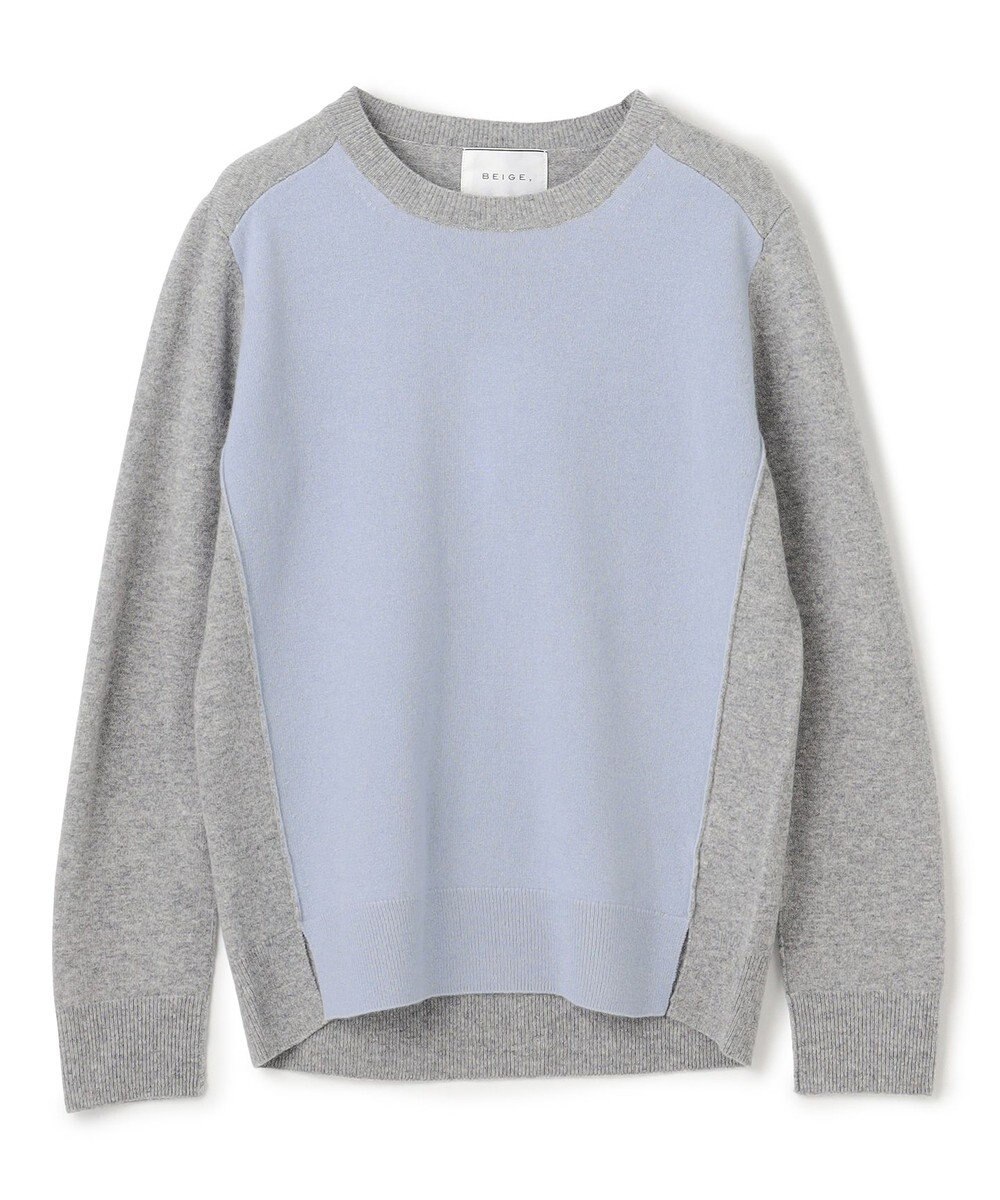 BEIGE， 【WEB限定・洗える】ROGAN / バイカラーウールクルーネックニット 