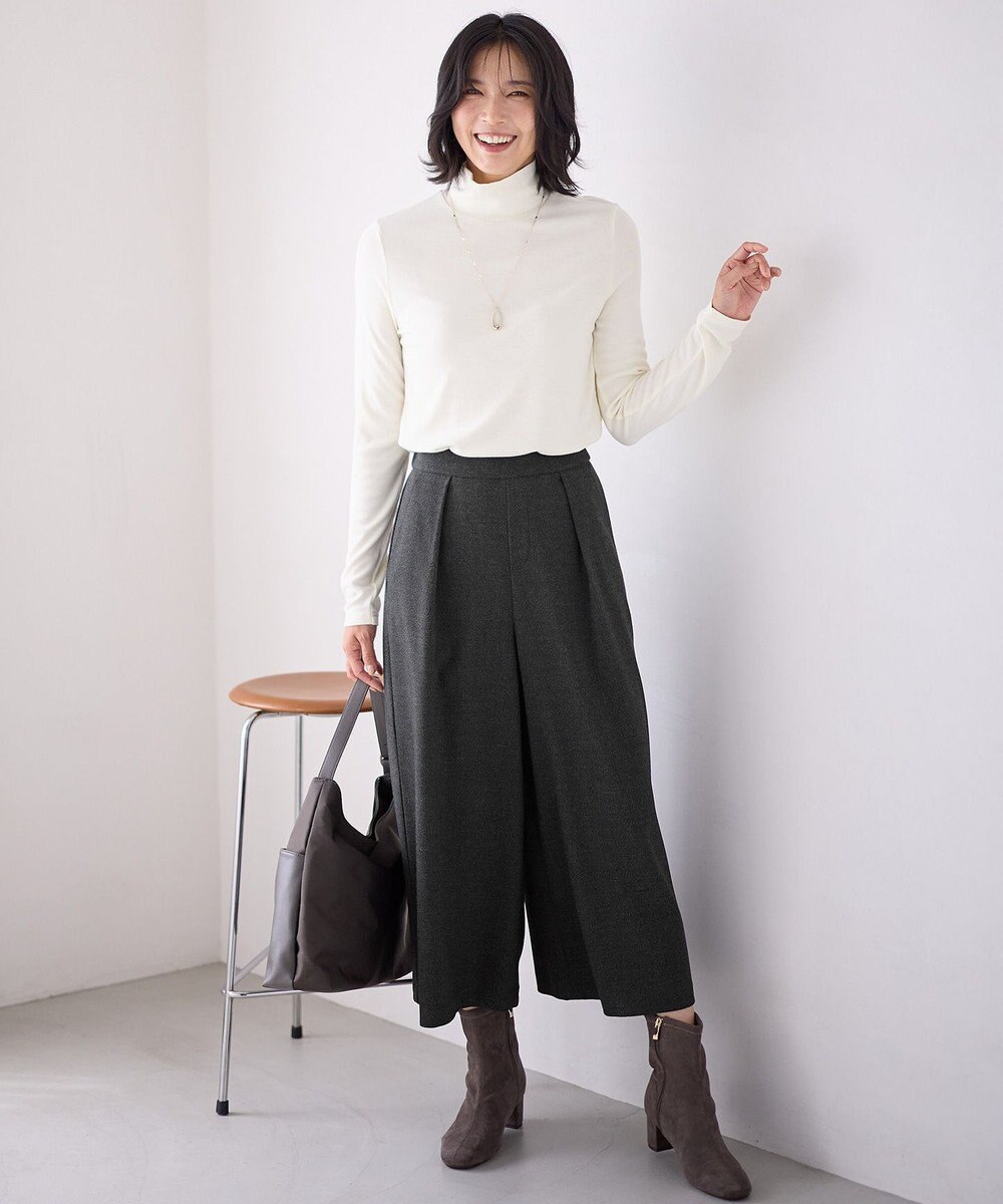 ANY 【洗濯機可/ウエストゴム】ライトツイードワイドパンツ 