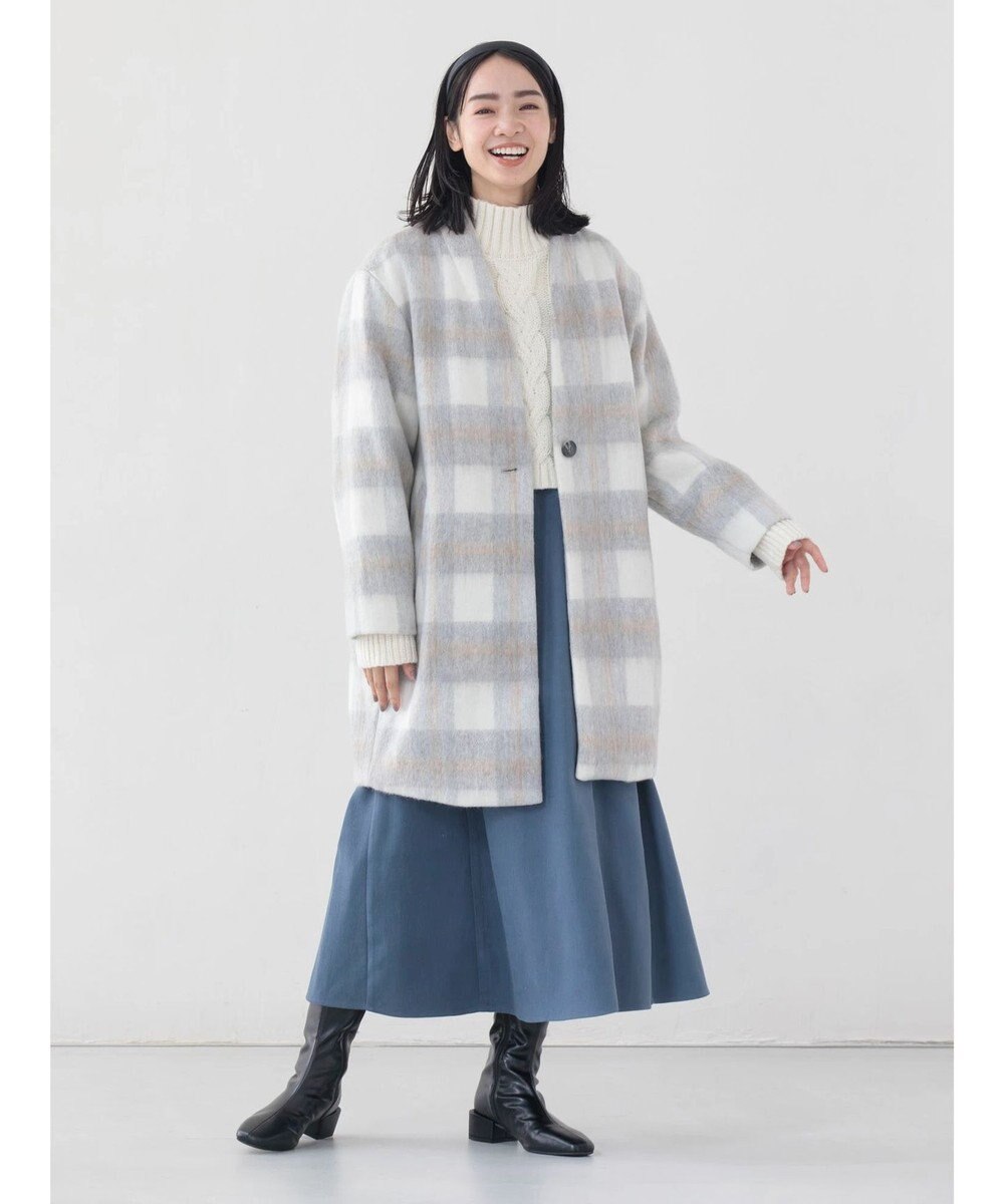 Green Parks コクーンシルエットチェックシャギーコート 