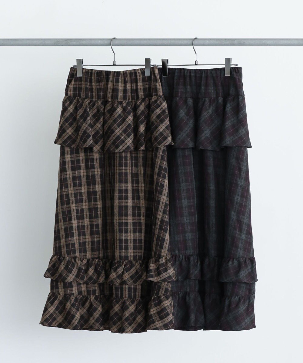 Green Parks ■ＥＳＣＡＲ　チェックペプラムフレアスカート 