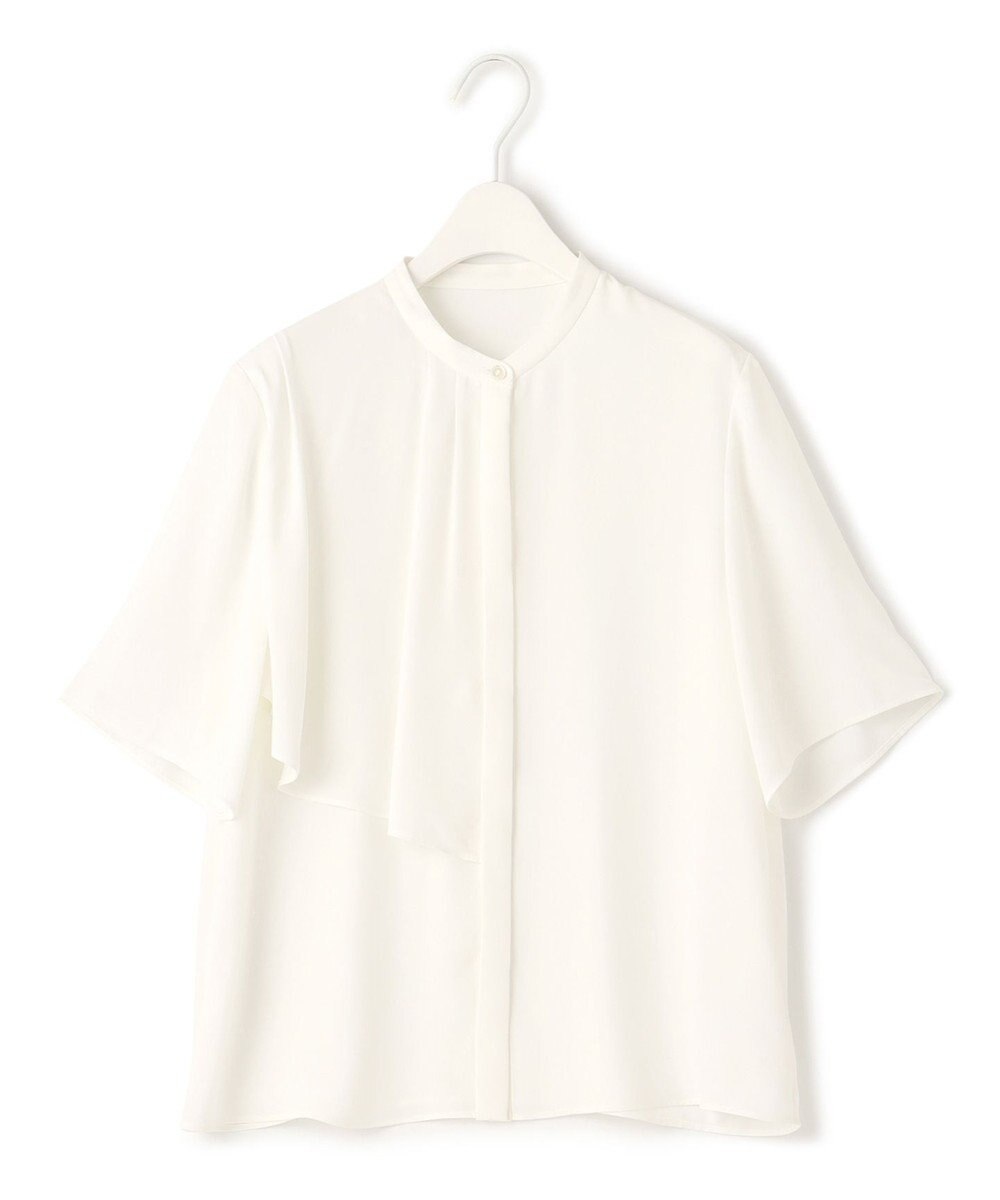 ICB 【洗える】BackSatinAmunzen 5分袖ラッフルデザインブラウス 