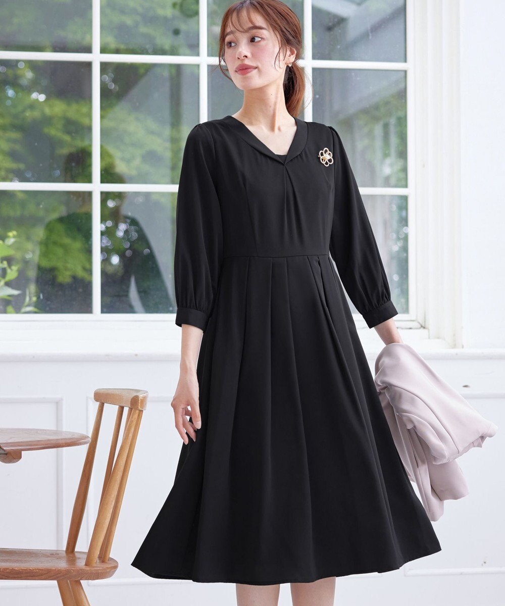 Tiaclasse 【洗える】ロールVネックワンピース 
