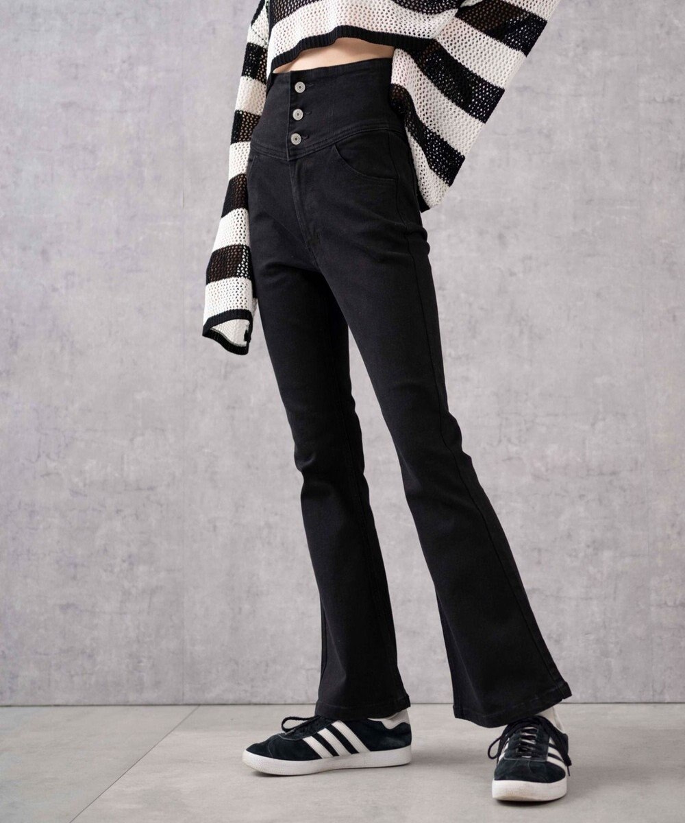 WEGO ハイウエストストレッチフレアデニムパンツ 