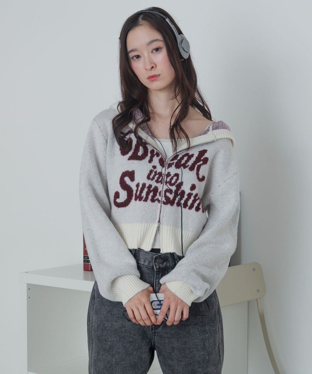 WEGO フラッフィーグラフィックジャガードニットZIPパーカー 