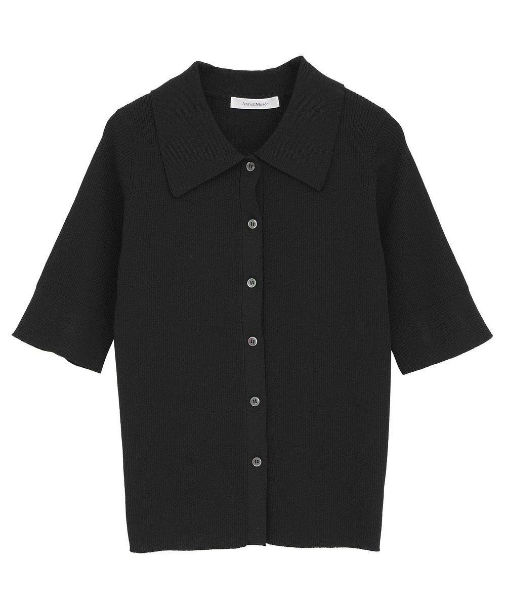 Green Parks ポロ襟5分袖リブニット 