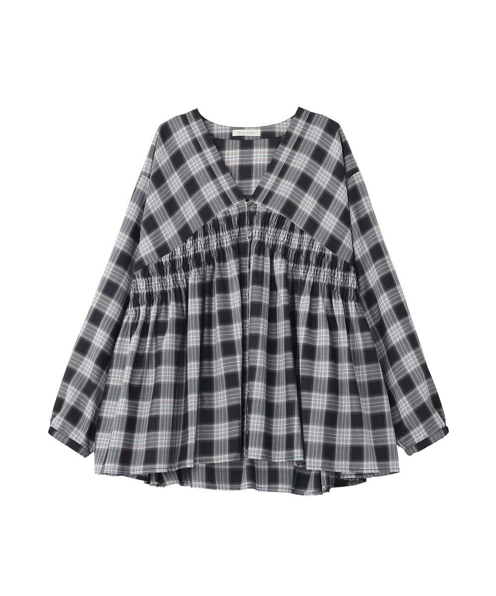 Green Parks 【しゃれシャツ】イージーケアＶネックチェックブラウス 