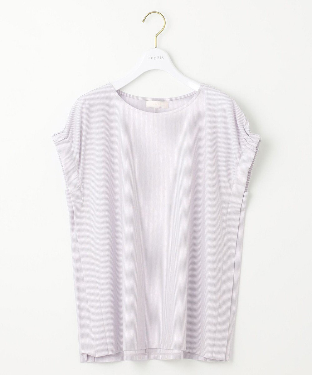 ANY SIS S 【洗える】シルケットストライプフレンチスリーブ カットソー 