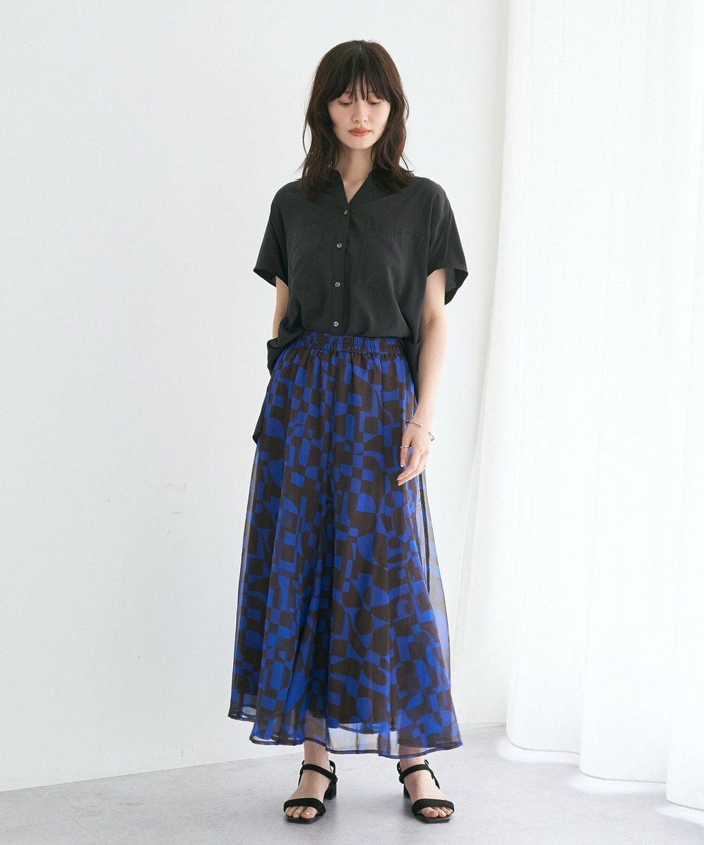 YECCA VECCA アート柄シアーロングスカート 