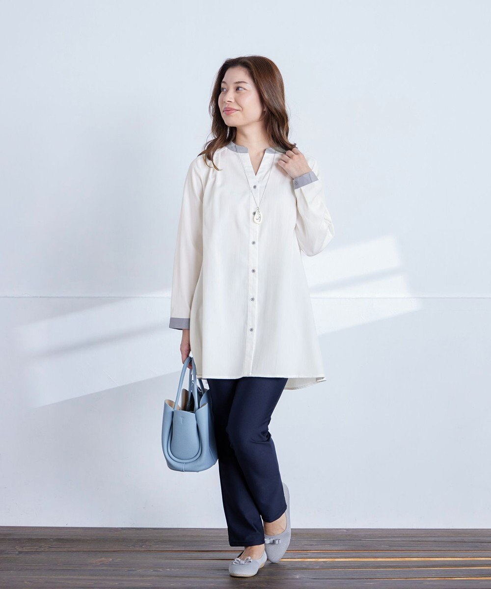 Tiaclasse L 【洗える】クレリックシャツチュニックブラウス 