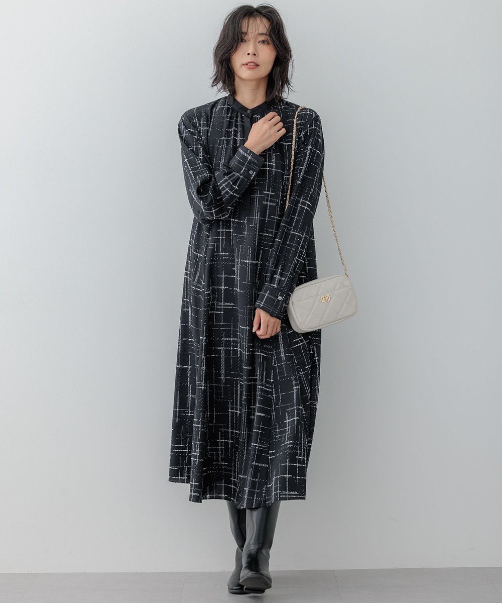 23区 【洗える】モノクロトーンプリント ワンピース 