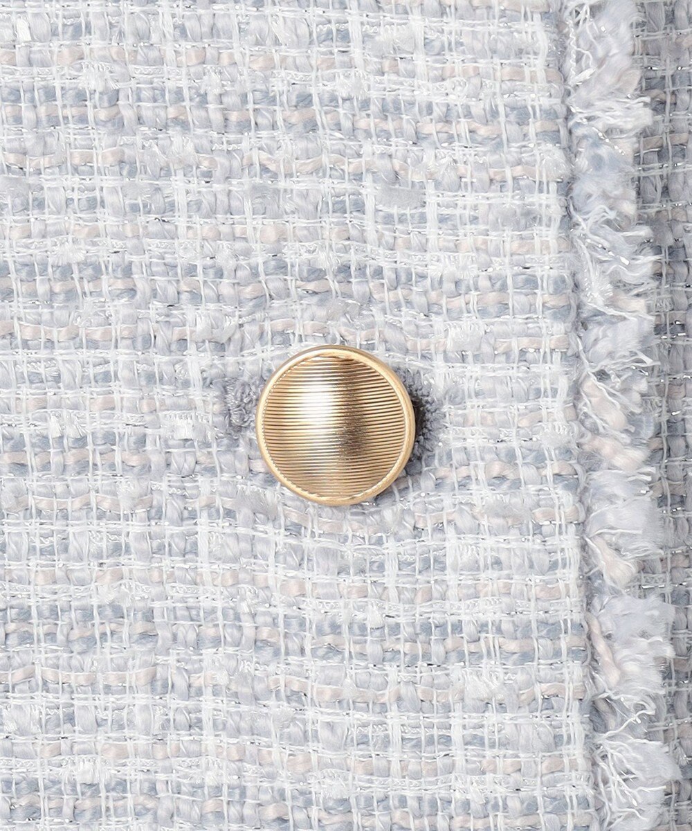 ANY SIS L ノーカラーフリンジツイード ジャケット 