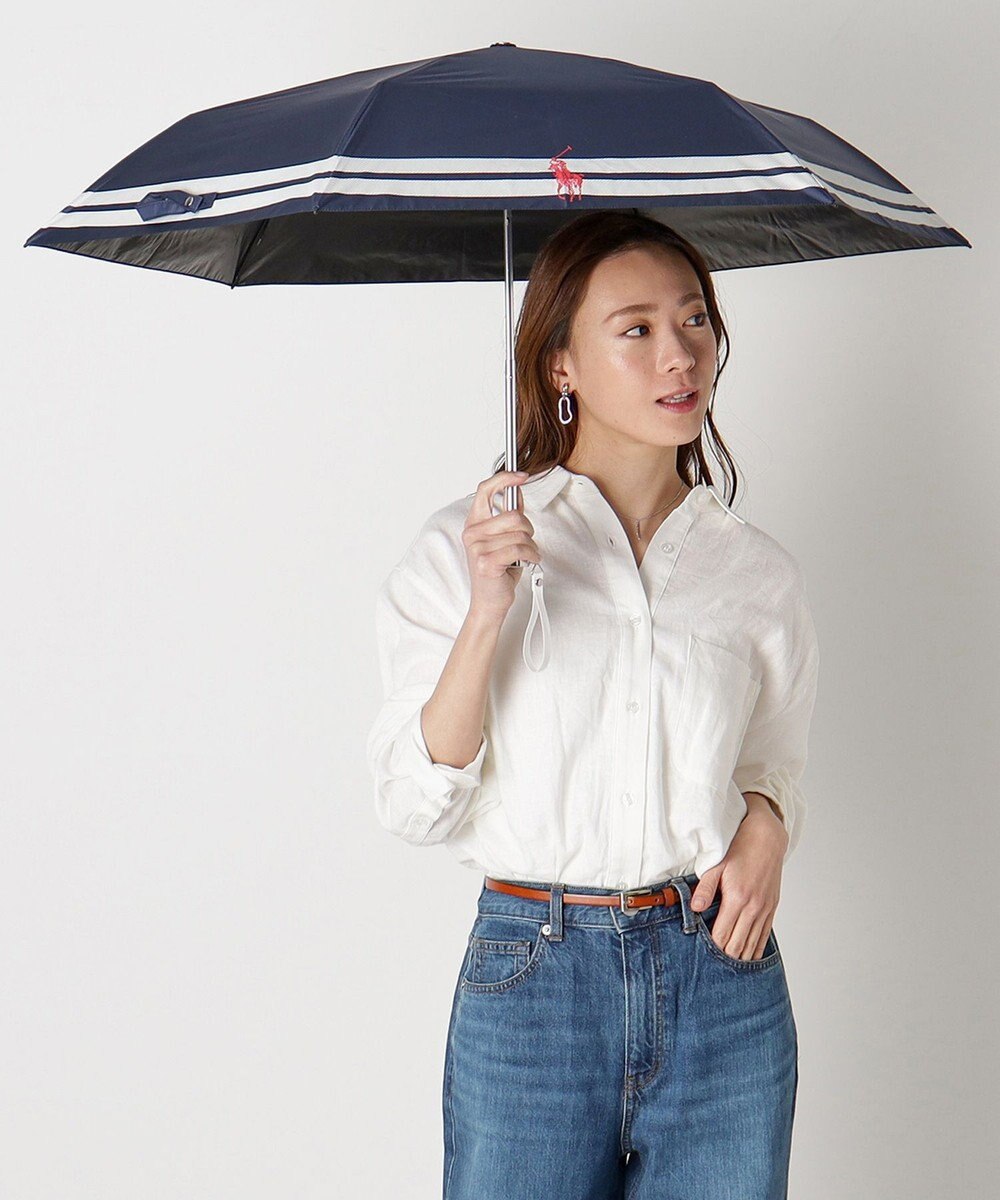 MOONBAT POLO RALPH LAUREN（ポロ ラルフローレン） 晴雨兼用日傘 ボーダー 遮光率100% 遮熱 UV 晴雨兼用 