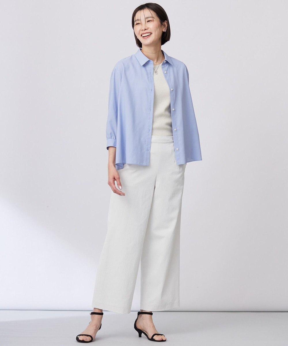 J.PRESS LADIES L 【洗える・接触冷感・UVケア・吸水速乾・防透け】麻シェルドライ ワイドストレート マリン パンツ 