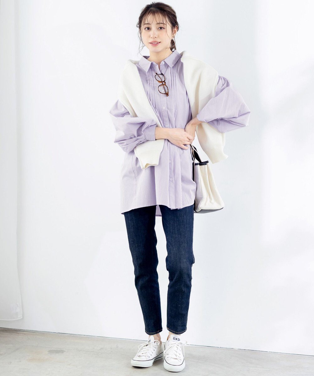 Tiaclasse 【洗える】パフ袖シャツチュニックブラウス 