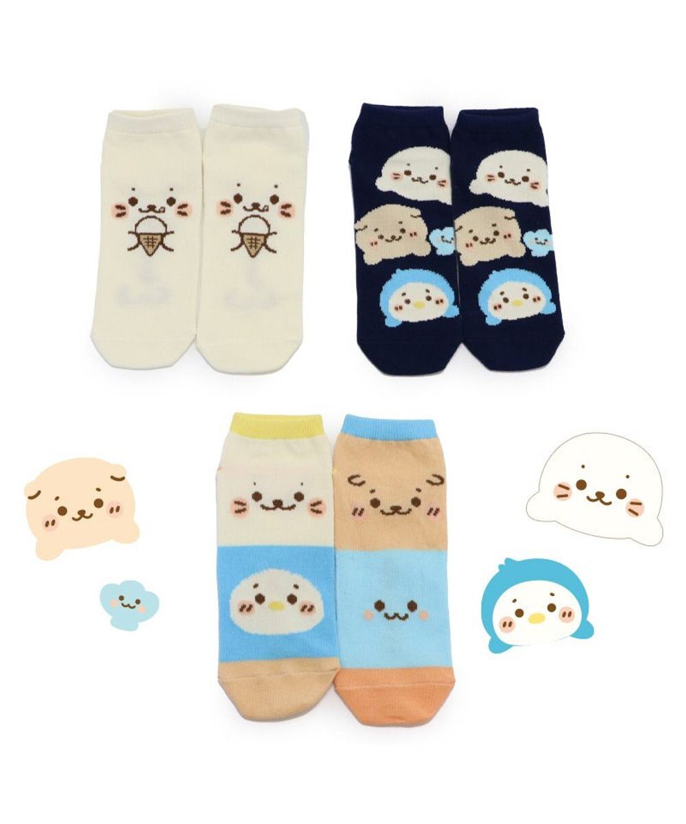 Mother garden しろたん スニーカー丈ソックス 3足セット 21~24cm 《顔ぼんアイス/お友達カラフル/お友達フェイス》 