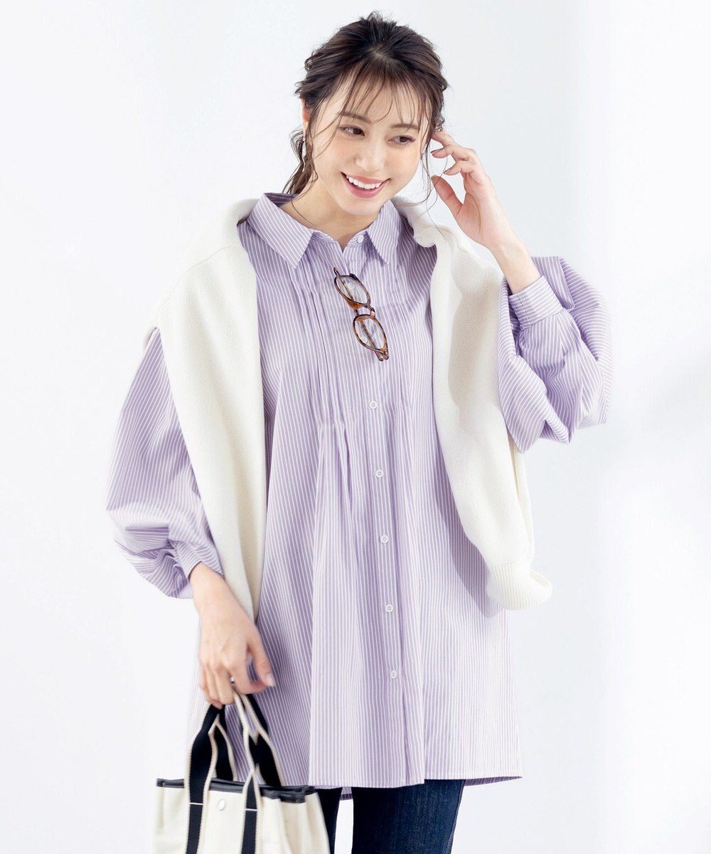 Tiaclasse 【洗える】パフ袖シャツチュニックブラウス 