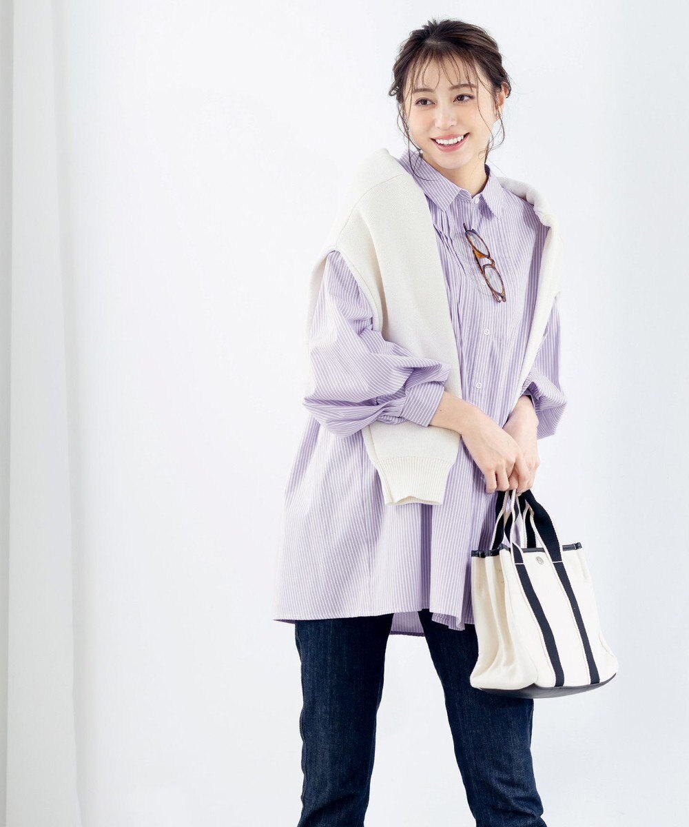 Tiaclasse 【洗える】パフ袖シャツチュニックブラウス 