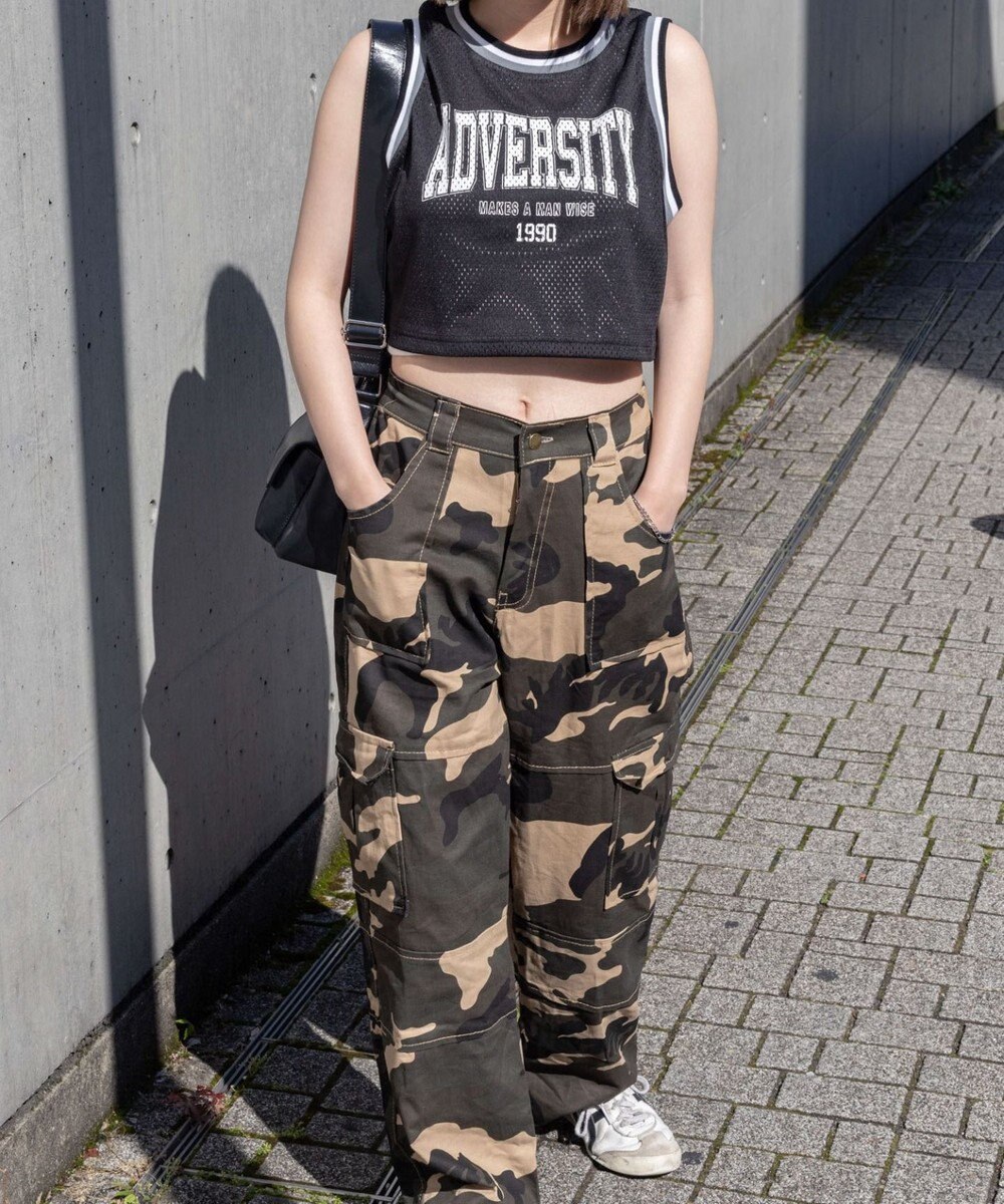 WEGO ロゴプリントメッシュタンク 