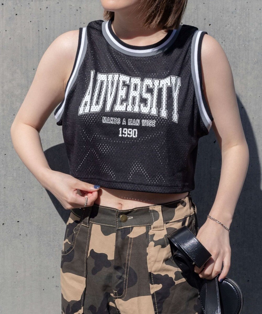 WEGO ロゴプリントメッシュタンク 