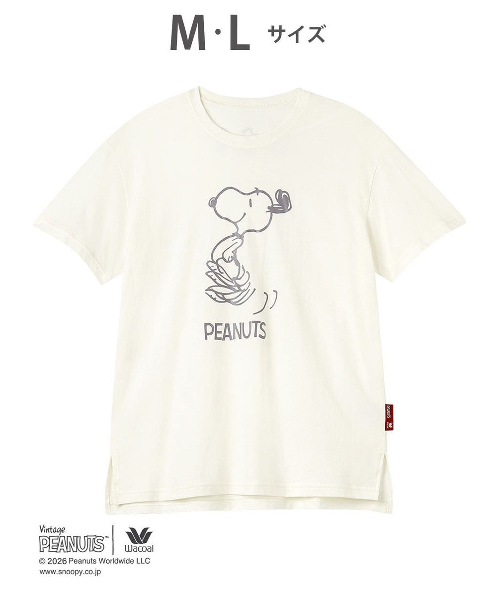 WACOAL PEANUTS トップス 4分袖 Tシャツ 綿100%(本体) スヌーピー レディース FTT168 /ワコール 