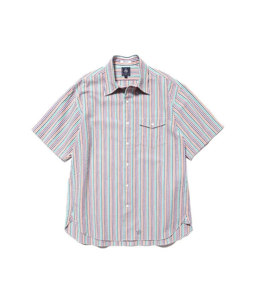 J.PRESS MEN 【J.PRESS ORIGINALS】Cotton Silk Seersucker Regular Half Sleeve Shirt / Baggy-Fit 