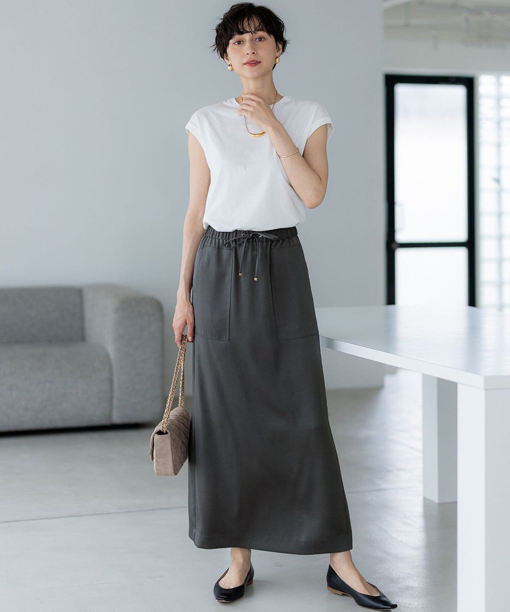 23区 L 【洗える】コンパクトヤーン フレンチスリーブ Tシャツ 