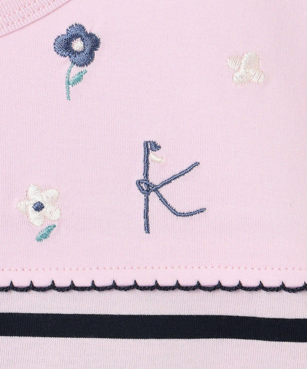 組曲 KIDS 【150-160㎝】フラワー刺繍ボーダー Tシャツ 