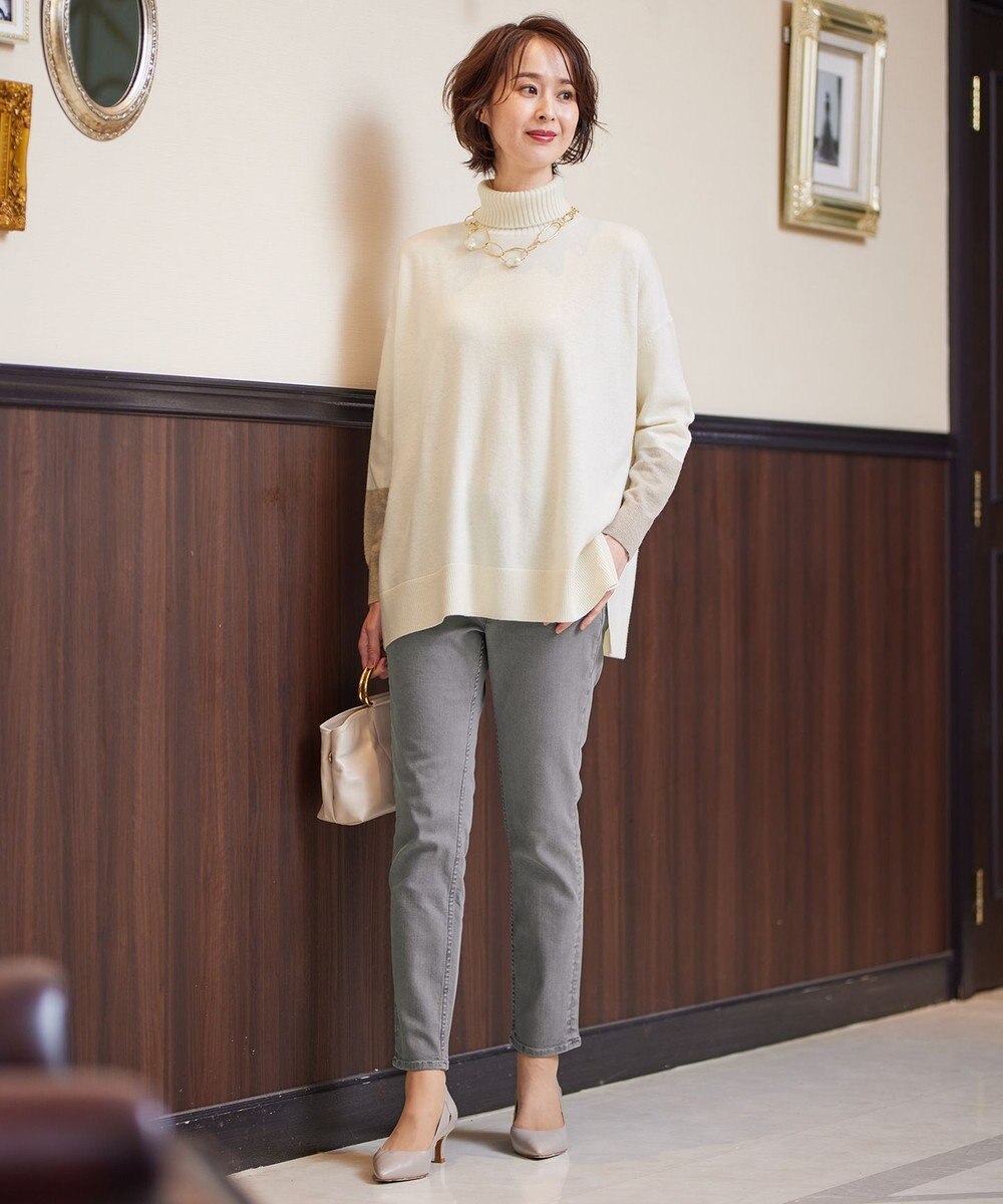 自由区 【洗える】セミウーステッドウール タートルネックニット 