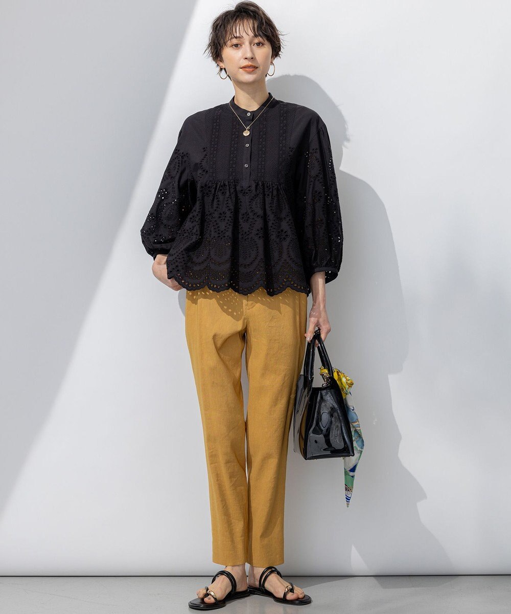 23区 【洗える】リネンレーヨンストレッチ テーパード パンツ 