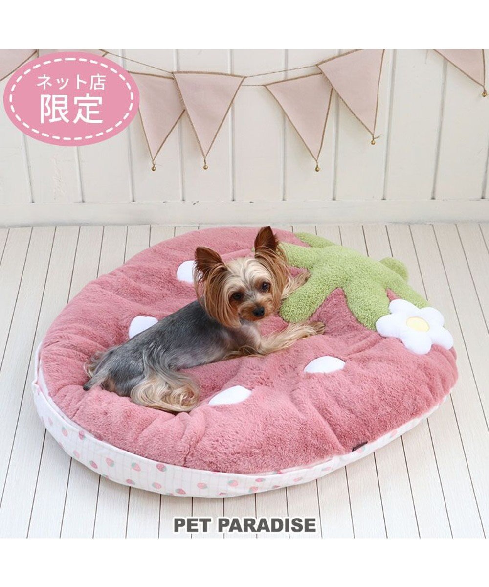 PET PARADISE ネット店限定  くすみ苺 クッション (70×71cm)  小型犬 ピンク