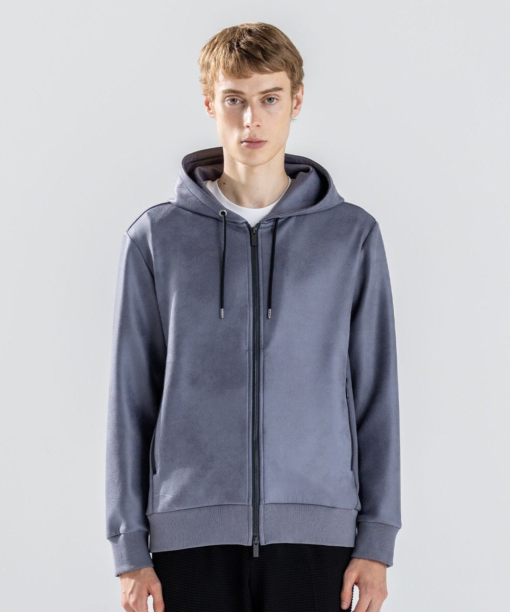 JOSEPH HOMME 新素材【ストレッチ/光沢感】レザーライクジャージーコンビ　フーディー 