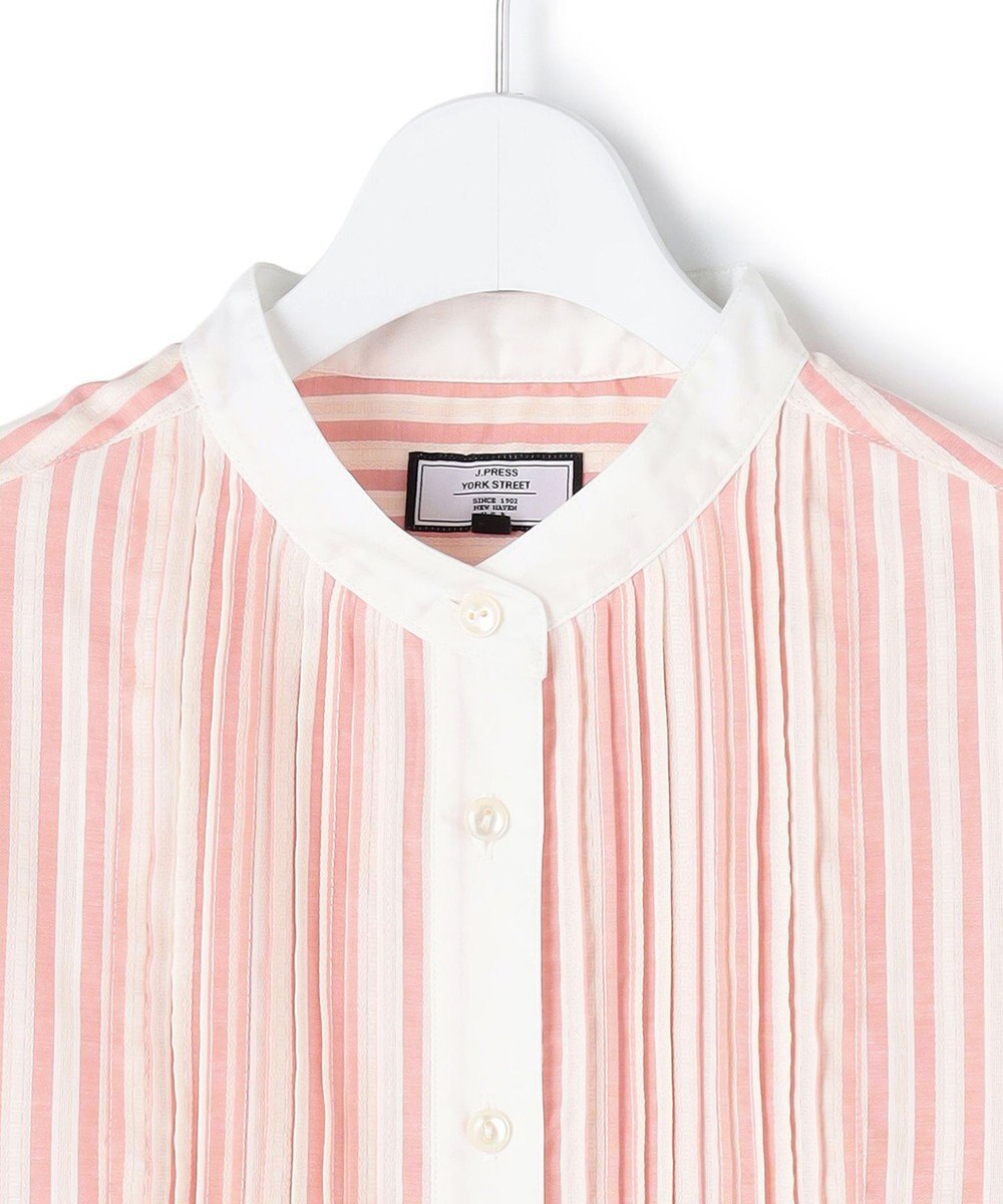 J.PRESS YORK STREET 【WOMEN】ピンタック バンドカラーストライプブラウス 