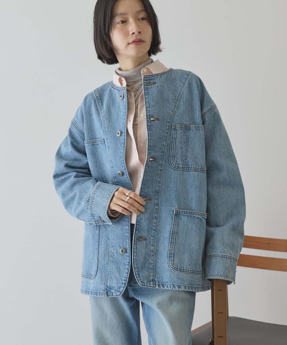 AMERICAN HOLIC ノーカラーデニムカバーオール 