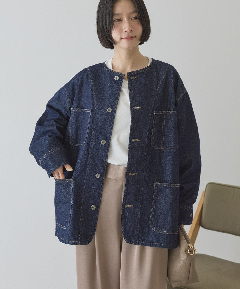 AMERICAN HOLIC ノーカラーデニムカバーオール 